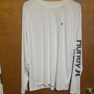 Hurley Men’s Long Sleeve White Performance Tee with Black Logo Sleeve Print